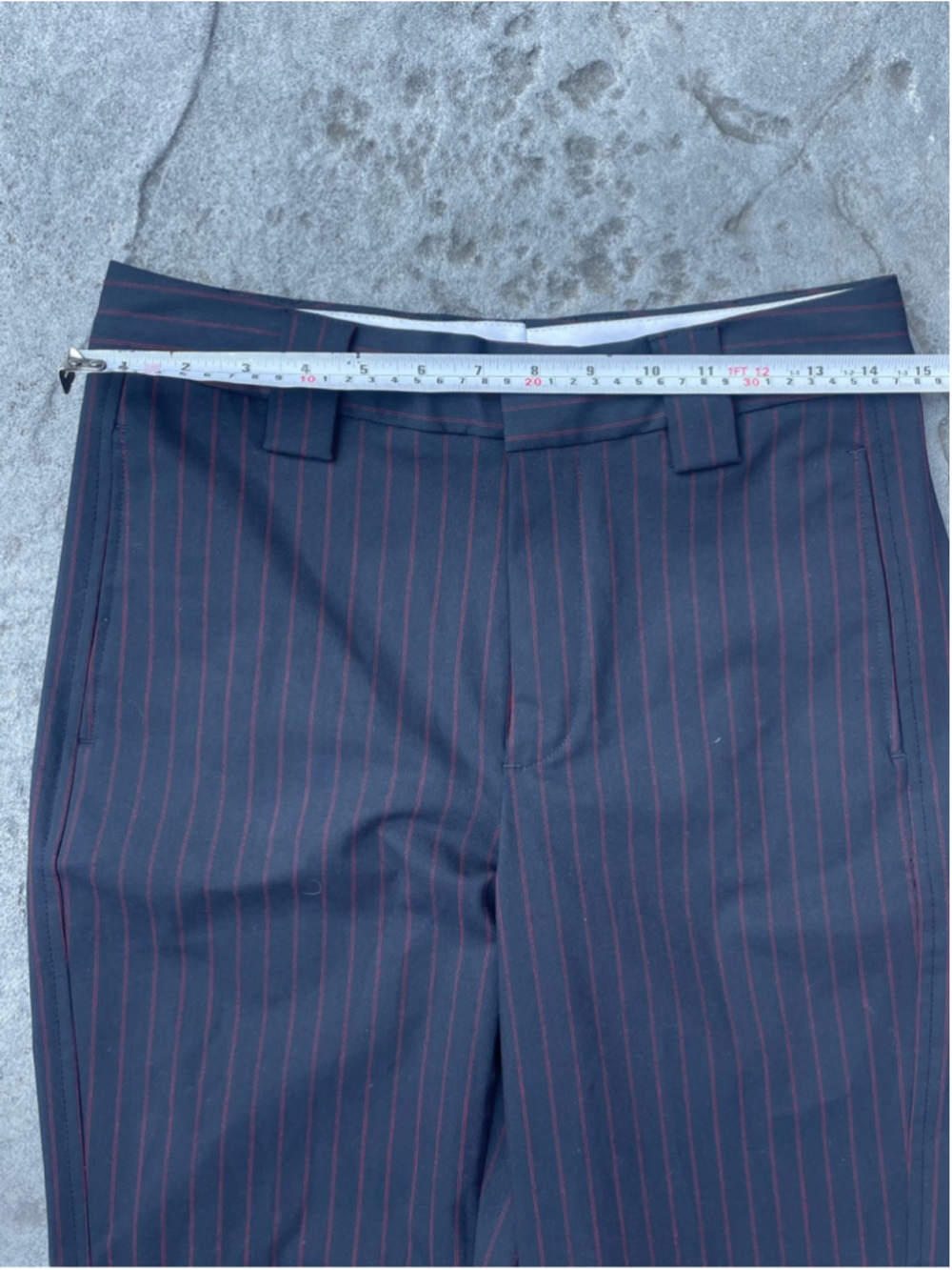 Ganni Pinstripe Side Suit Trousers Navy Red Stripe Tailored High Rise Size 36 - Picture 6 of 13